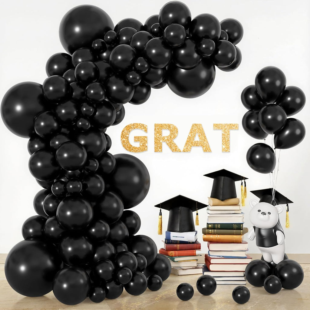 Ouddy Life Black Balloon Garland Kit - 164Pcs Matte Latex Balloons in Various Sizes for Parties & Events