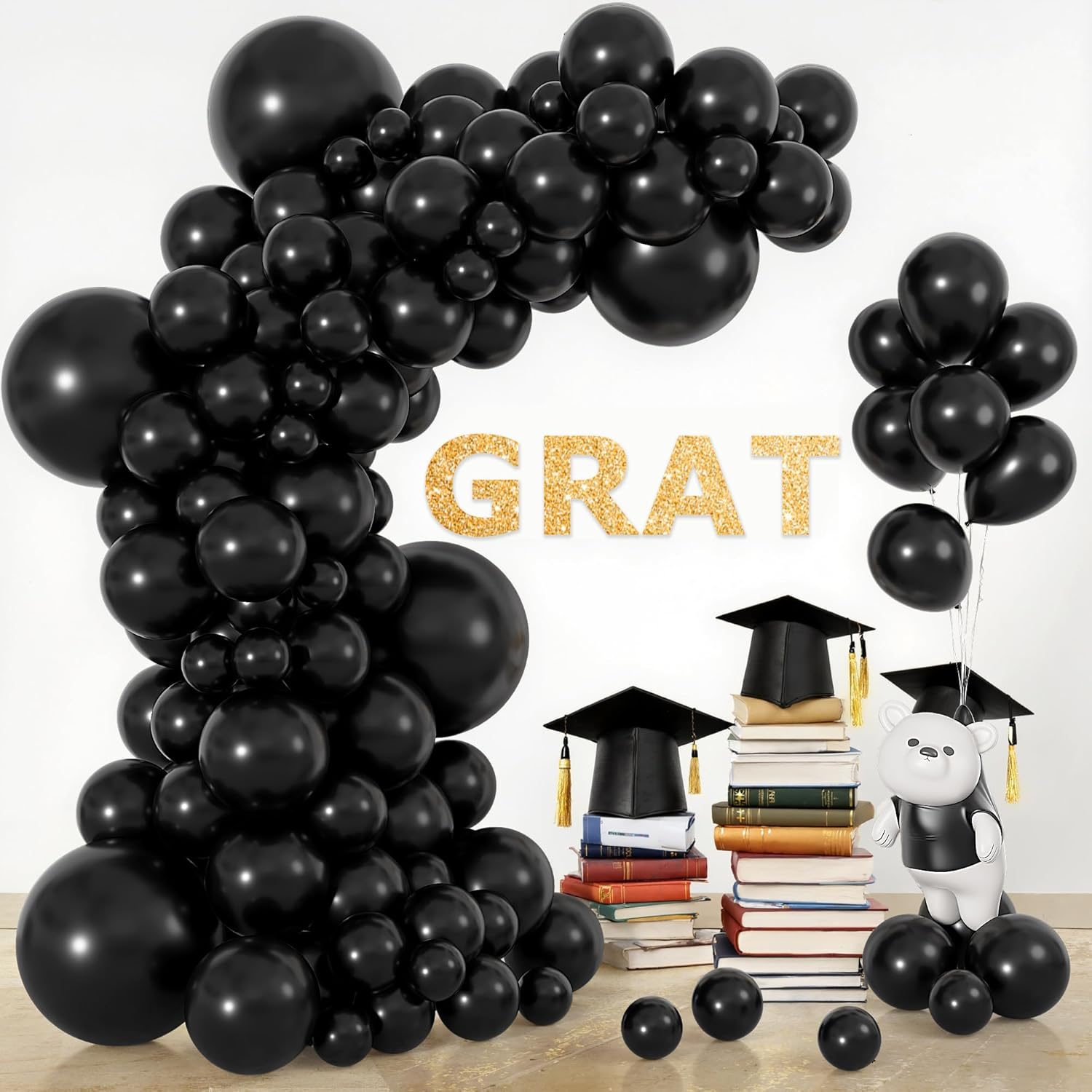 Ouddy Life Black Balloon Garland Kit - 164Pcs Matte Latex Balloons in Various Sizes for Parties & Events