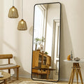 XRAMFY 56"x21" Floor Full Length Mirror Standing Full Body Rounded Corner Rectangle Mirrors with Stand Hanging Wall Mounted Leaning Bedroom Living Room Bedroom Cloakroom,Black