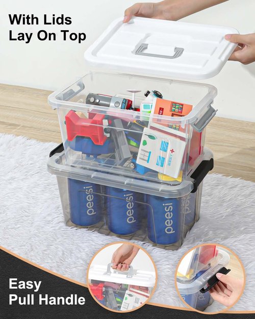 EOENVIVS Plastic Storage Bins - 6 Pack Stackable Organizer with Lids & Handles | 7 Quart Clear Boxes for Home & Office