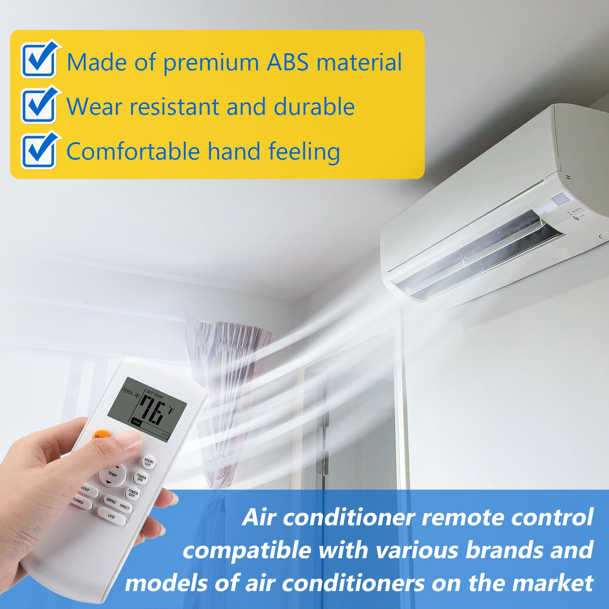 Saillong Smart Replacement Remote Control Compatible with Midea RG57/BGE Ac Air Conditioner, Includes 2 AAA Batteries, Portable Air Conditioner Parts