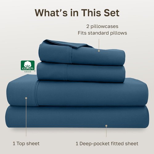 California Design Den Full Size Cotton Sheet Set - 100% Long Staple Cotton, 400 Thread Count, Deep Pockets, Peacock Blue