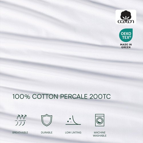 Lacoste 100% Cotton Percale 4-Piece Sheet Set – Cool, Crisp, Matte, and Durable, Oeko-Tex Certified – Solid, White, Queen