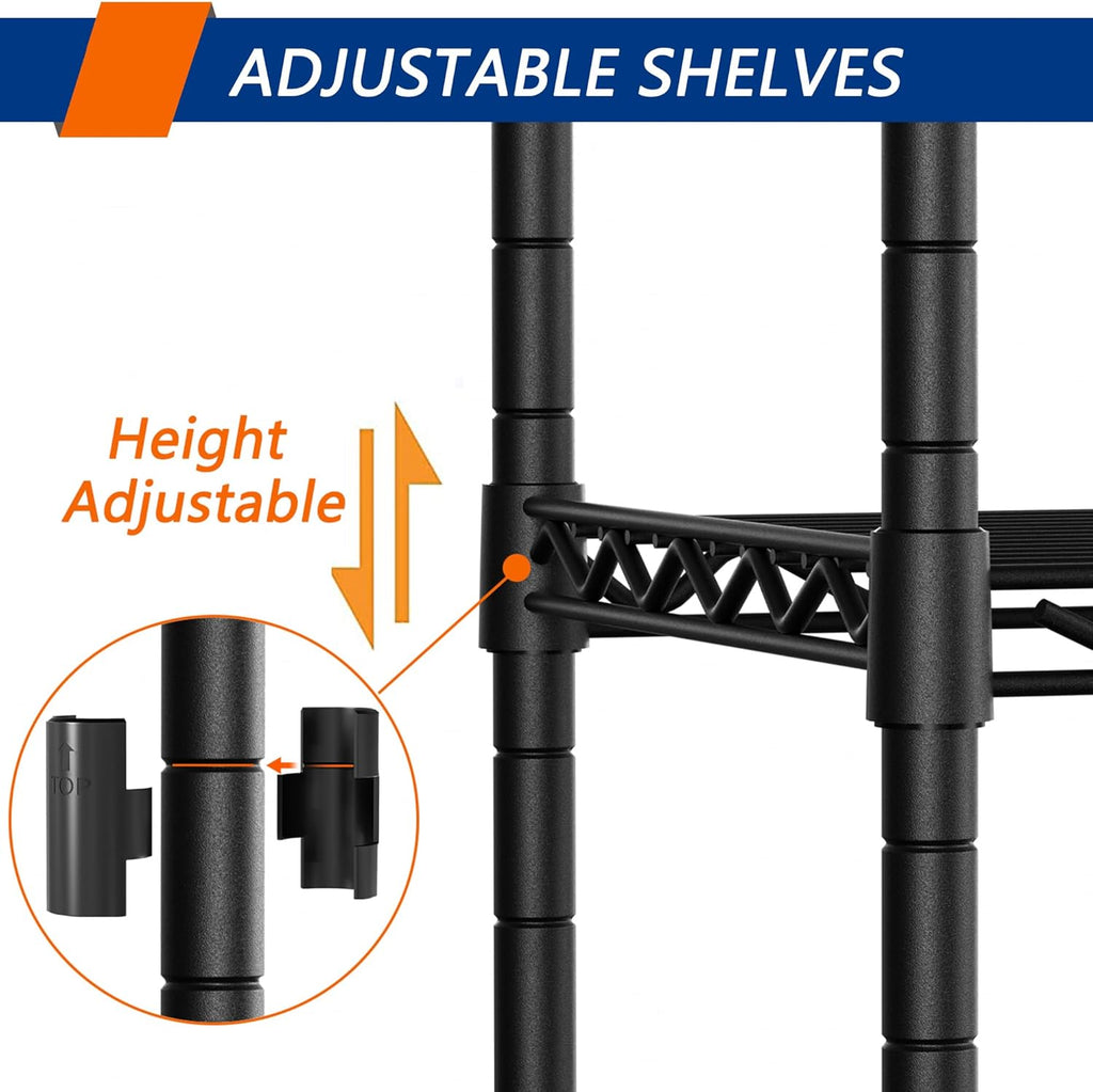 Regine Switzerland 4-Shelf Heavy Duty Storage Shelving Unit - Adjustable Metal Organizer Rack for Laundry, Bathroom & Kitchen | Black