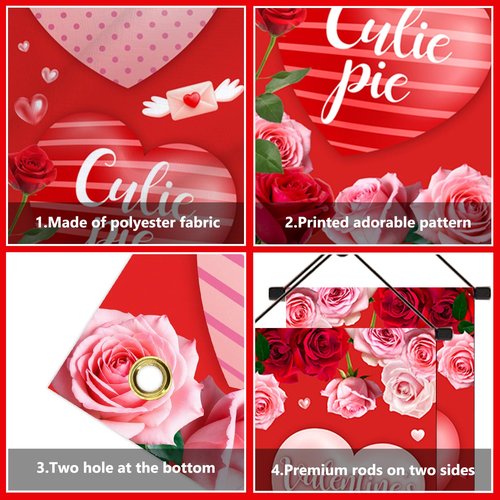 AIBIIN Valentine's Day Door Banner Decoration Valentines day Hanging Front Porch Welcome Sign Red Pink Buffalo Plaid Love Heart Banner Romantic for the Home Door Party Supplies Decor 35.4 x 70.8 Inch