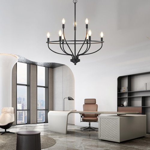 senroyal Black Dining Room Light Fixture, 28.5 Inch Diameter Modern Candle Chandeliers Over Table, 9-Light Farmhouse Chandelier for Kitchen, Bedroom, Living Room (E12 Base)