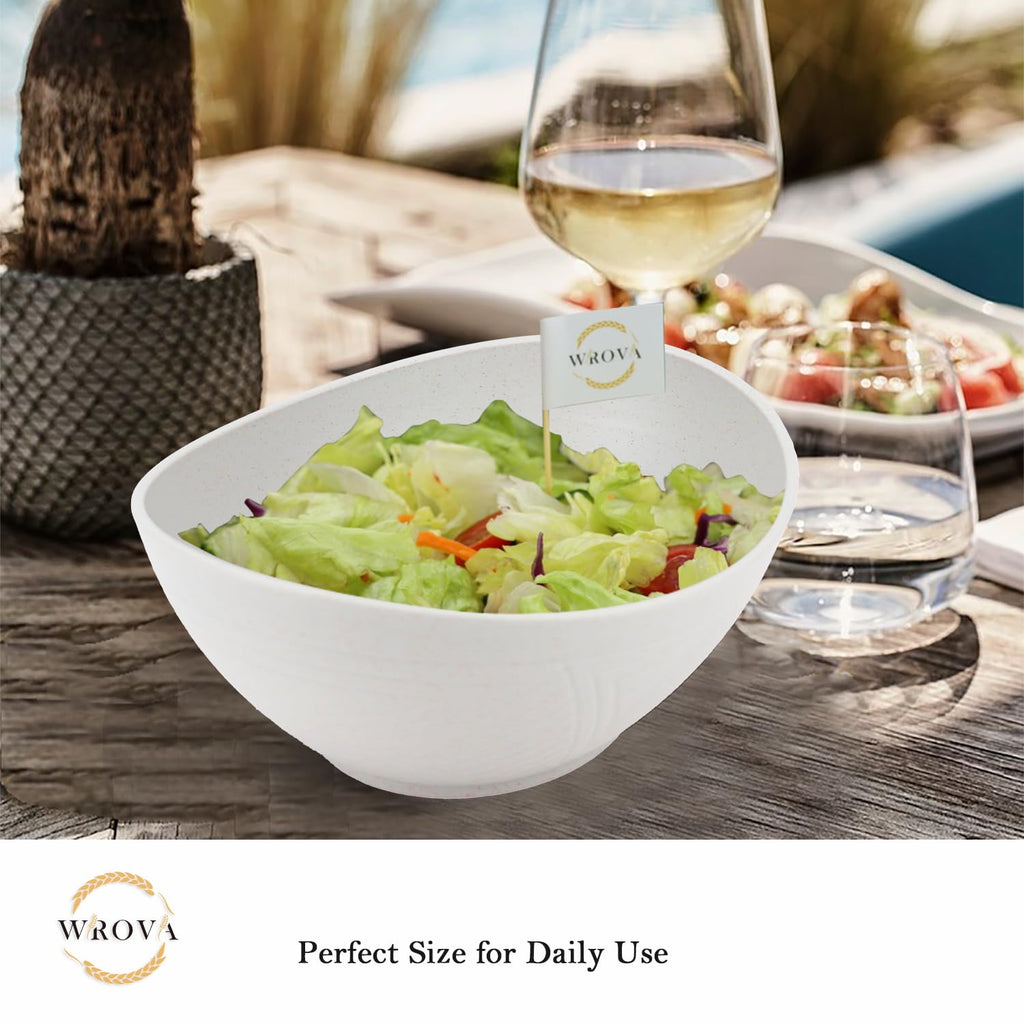 Wrova Wheat Straw Bowls Set of 2 with Textured Pattern,Unbreakable Large Salad Bowls,Plastic Bowls Dishwasher & Microwave,Sturdy and Stackable Kitchen Bowl Sets for Serving,Oatmeal.White