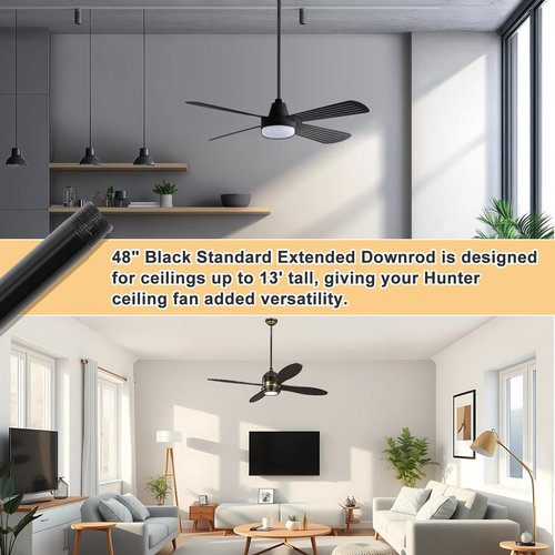 Yaocom 2 Pack 48 Inch Compatible with Hunter Fan Company, 25148 Ceiling Fan Downrod Extension Rod, Specialty Black Ceiling Drop Bar, Metal Durable Threaded