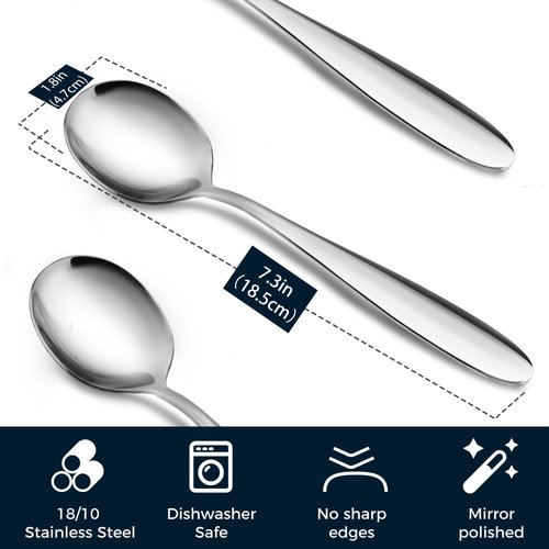 IFERRENS 18/10 Stainless Steel Soup Spoons, 7.3-in Deep Heavy Weight Round Soup Thick Spoons, Suitable for Cereal Bouillon Milk Soup Hot Chocolate Dinner Guest, Pack of 4