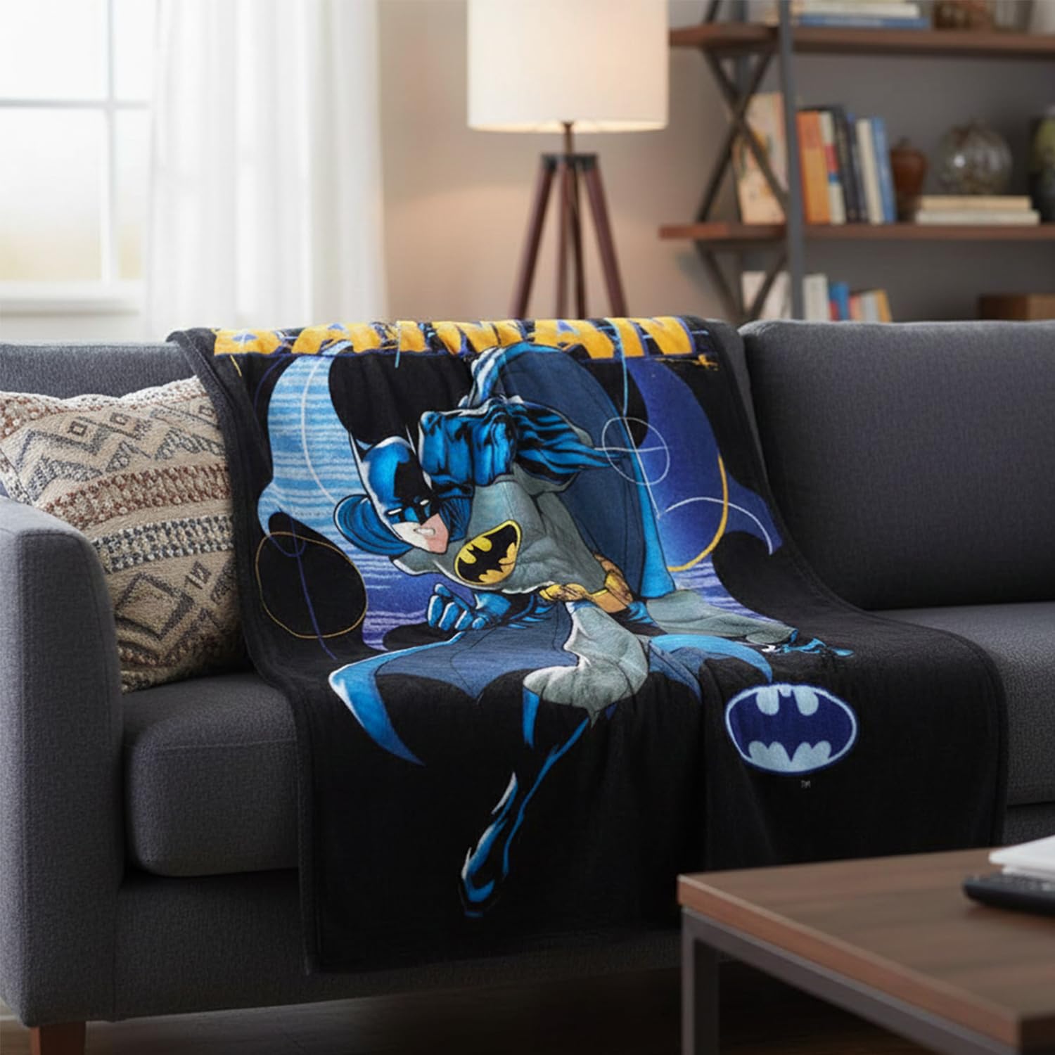 Batman Fleece Blanket (45" x 60") | Batman Bedroom Decor Bundle with Stickers and More for Kids Toddlers Children | Plush Blanket | Soft and Exceptionally Long-Lasting