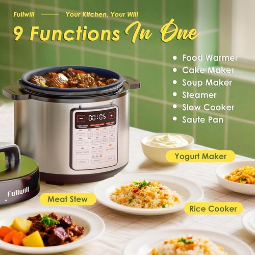 Fullwill 9-in-1 Electric Pressure Cooker - 2026 Upgrade with 12 Presets, Nonstick 6-Quart Pot