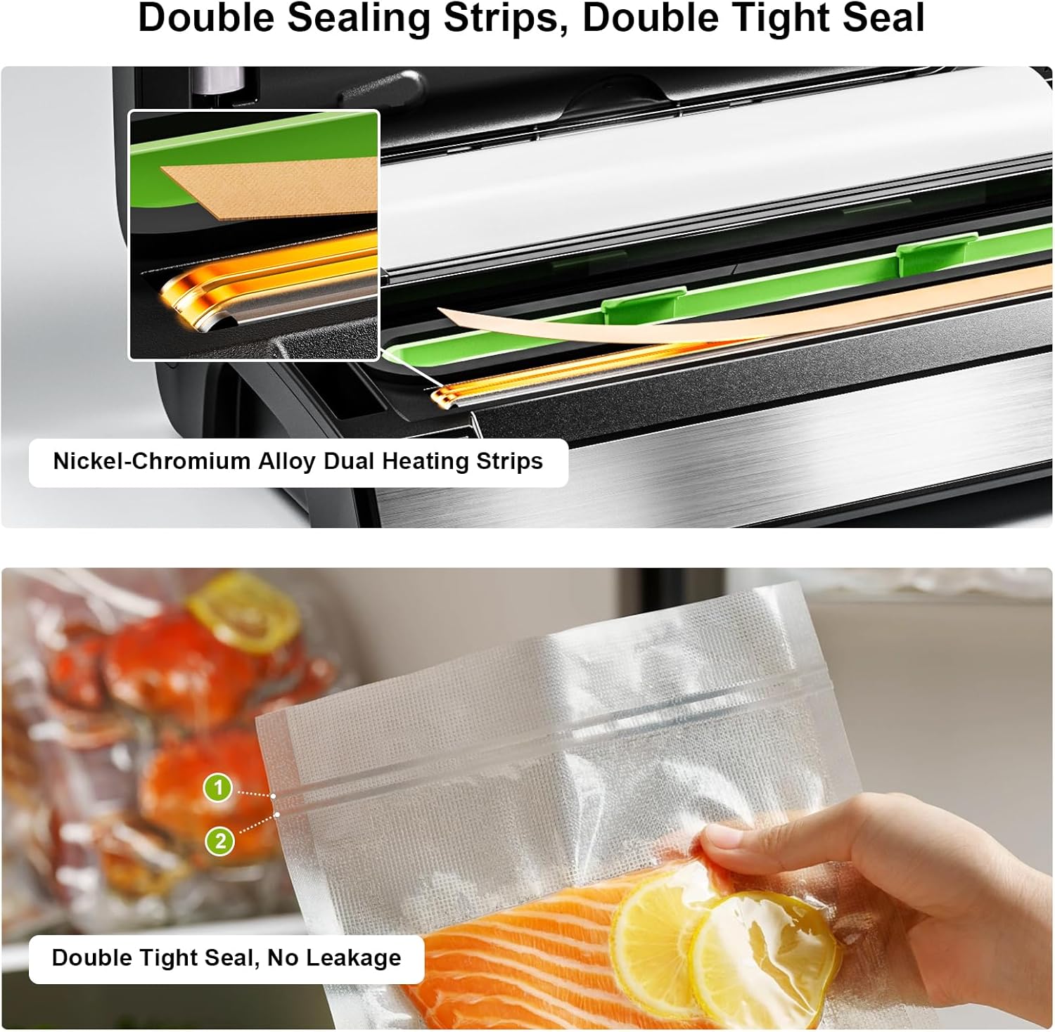 Vacuum Sealer Machine - 95kPa Precision with Double Heat Seal for Dry/Moist Food | Easy-Lock Handle & Built-in Storage - Silver