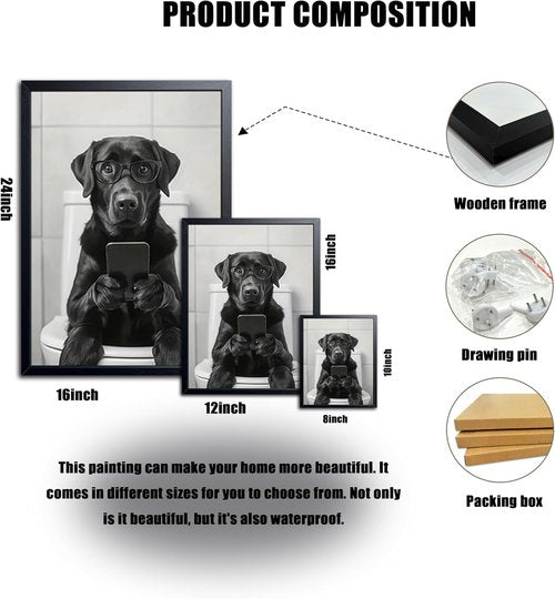 Funny Labrador Dog Canvas Print - Cute Bathroom Wall Art | 8x10 Inch Framed Decor