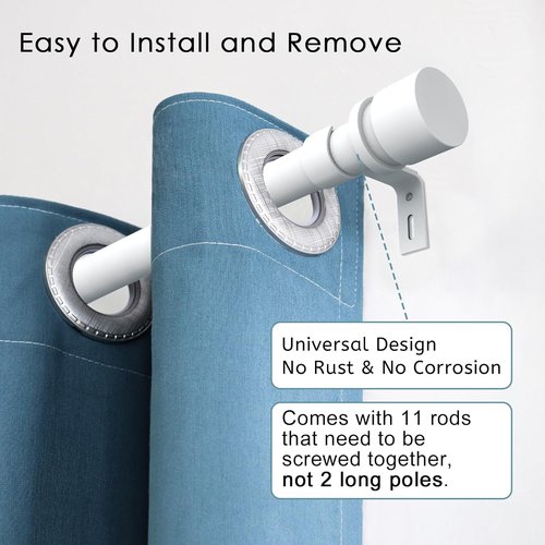Byondeth Curtain Rods - Adjustable 16 to 170 Inches | 1 Inch Diameter with Aluminum End Caps, White