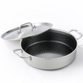 DELARLO Tri-Ply Stainless Steel Braiser Pan with Lid 5 Quart Nonstick Induction Cooking Rondeau Pot 12 Inch Deep Frying Pan Large Saute Pan Heavy Duty, Dishwasher and Oven Safe to 550℉