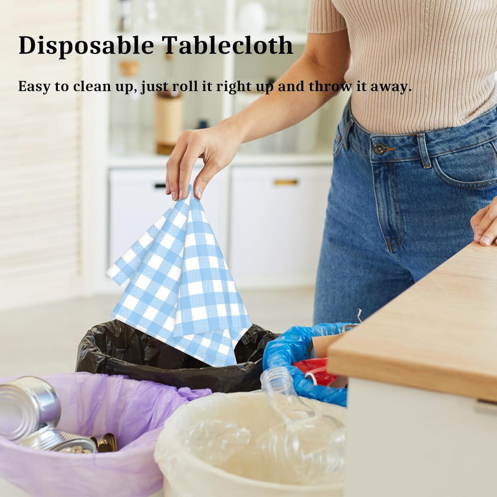 Skiennix Light Blue Checkered Tablecloth - 54" x 108" Waterproof Disposable Cover for Parties & Picnics