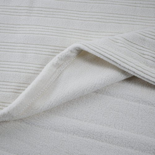 Serta Travis Fleece Ultra Soft Tri-Rib Textured Electric Blanket, Cozy and Snuggly Cover Fast Heating for Cold Weather, Auto Shut Off, Multi Heat Setting Controller, Full, Pumice Stone Grey