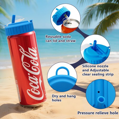 2-Pack Soda Can Lids With Reusable Straws BPA Free Can Covers For Soda With Portable Straw Container .Fits For Stardard Size(2.13inch) Soda Beer,Energy Drink Cans.Spill-Proof Keep Carbonation