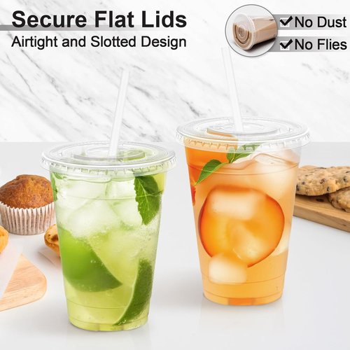 Lamosi 100 Pack Clear Plastic Coffee Cups - 16 oz with Lids & Straws for Iced Beverages | Disposable Drinkware