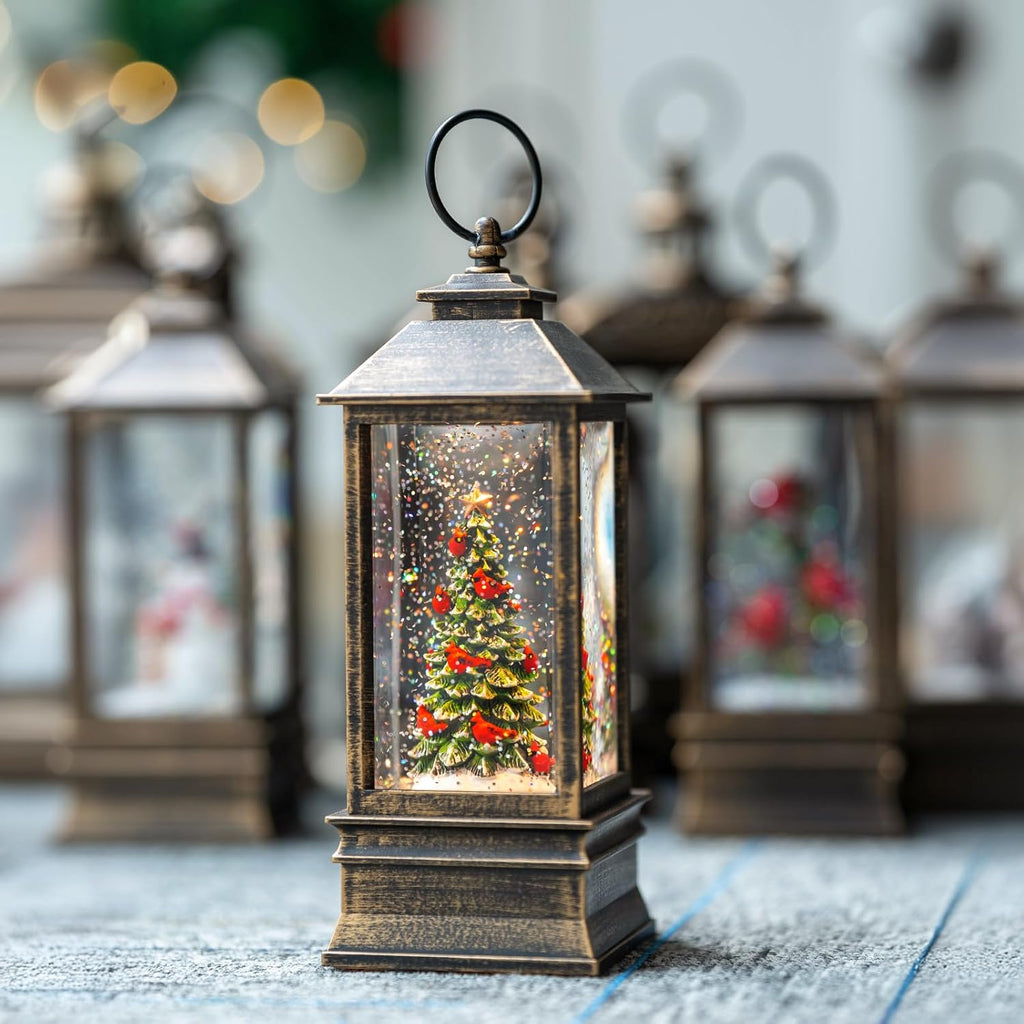 VISFLAIR 10'' Lighted Christmas Tree Snow Globe - Musical Water Lantern with Glitter | Battery or USB Powered