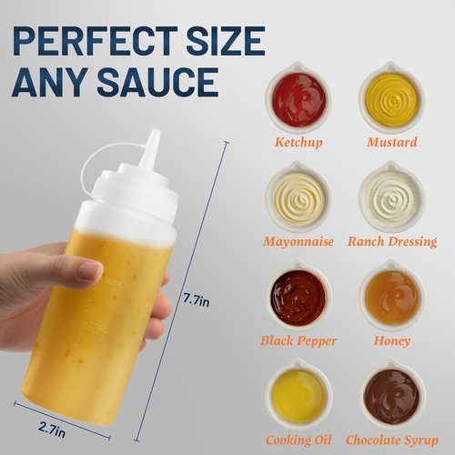 SECLENT 16 oz Condiment Squeeze Bottles, Squirt Bottles for Sauces, Ketchup, Plastic Squeeze Bottle for Liquids, Leak Proof, Dressing Bottle for Syrup, Pancake Batter, oil, Arts and Crafts, Pack of 6