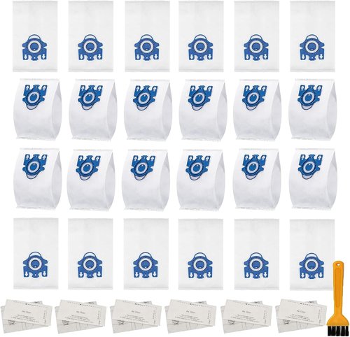 Miele 3D AirClean Vacuum Bags - 24 Pack with Motor Protection & Cleaning Brush | Compatible with Classic C1, C2, C3, S2, S5, S8 Series