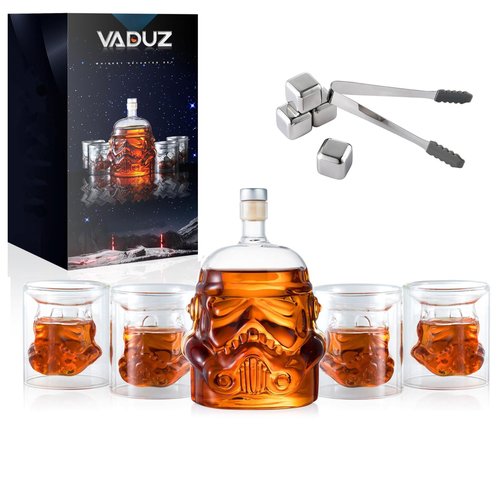 Whiskey Decanter Set Transparent Creative with 4 Glasses,Whiskey Flask Carafe Decanter with 4 Whiskey Stones and Tong,Whiskey Carafe,Glasses for Brandy,Scotch,Vodka,Gifts for Dad,Husband,Boyfriend