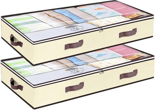 90L Under Bed Storage Containers - Organize Toys & Clothing | Clear Window, 2 Pack Beige