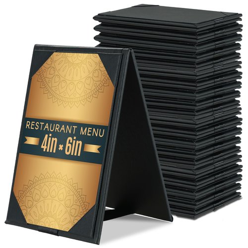 AMGSH 4" × 6" Table Tents, Leatherette PU Leather Double-Sided Menu Holders Menu A-Frame Sign Holders, 2 Side Menu Covers for Restaurant Coffee Cafe Bar Drink Dessert 20 Pack
