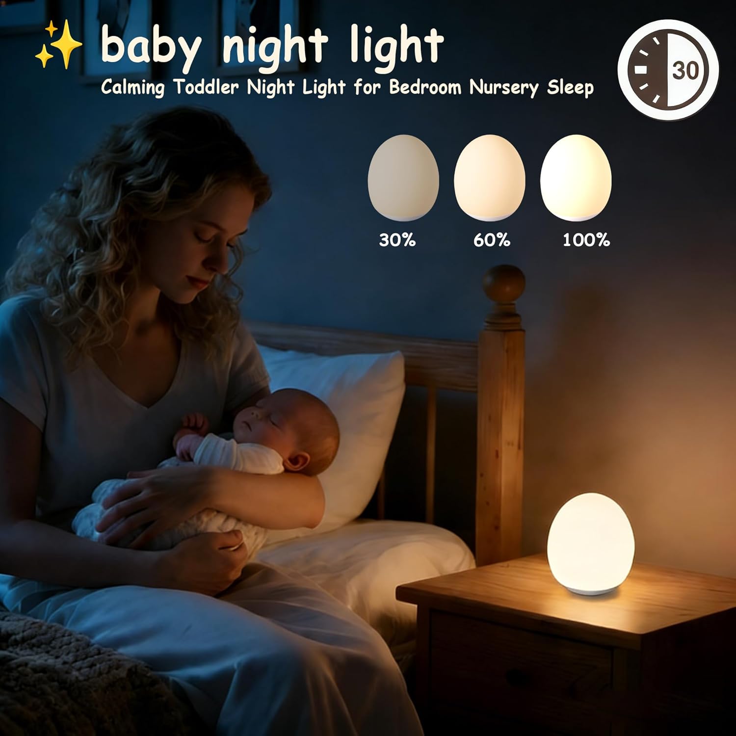 Skiennix Egg Night Light - 7 Color Changing Portable Lamp with 30-Minute Timer for Kids' Nursery