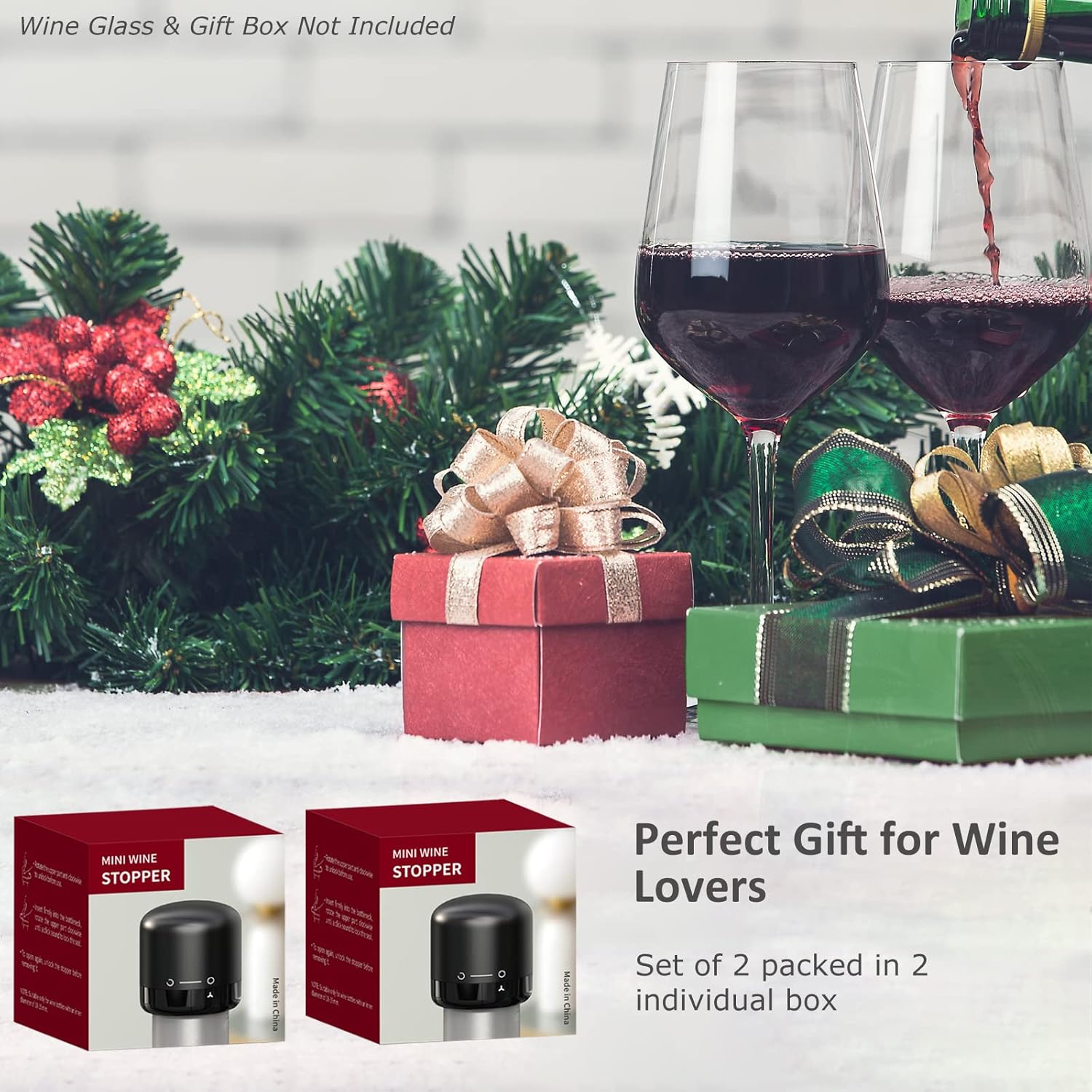 Wine Stopper 2-Pack, Silicone Sealed Wine Bottle Stopper, Twist-to-Seal Reusable Wine Sealer, Leak Proof Wine Toppers Stopper Keeps Wine Fresh, Black