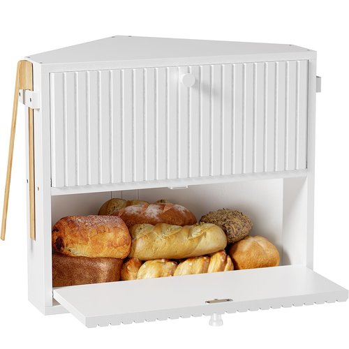 WOWLIVE Corner Bread Box for Kitchen Countertop, Large Vintage Bread Storage Container Bin for Homemade Bread, Double Layer Farmhouse Bread Holder for Kitchen, Cabinet, Pantry (White, Medium)
