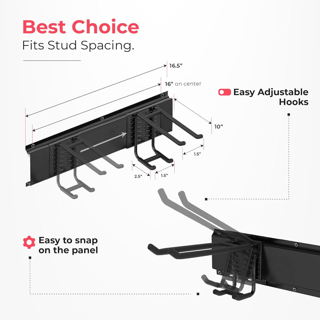TIDYME Garage Wall Organizer - 48" Heavy-Duty Tool Storage Rack | Adjustable Double-Layer Hooks | 300 lbs Capacity
