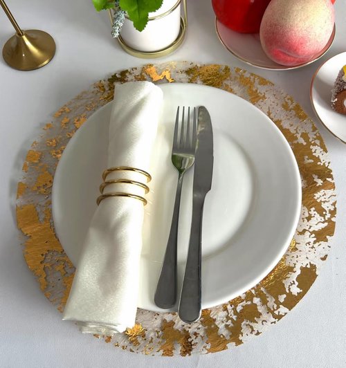 Sunlunckystar Disposable Gold Placemats Set of 100 Metallic Thin Round 13 Inch Gold Doilies Mesh Pressed Fall Table Placemates 100 Pack Charger Plates for Wedding, Birthday Party