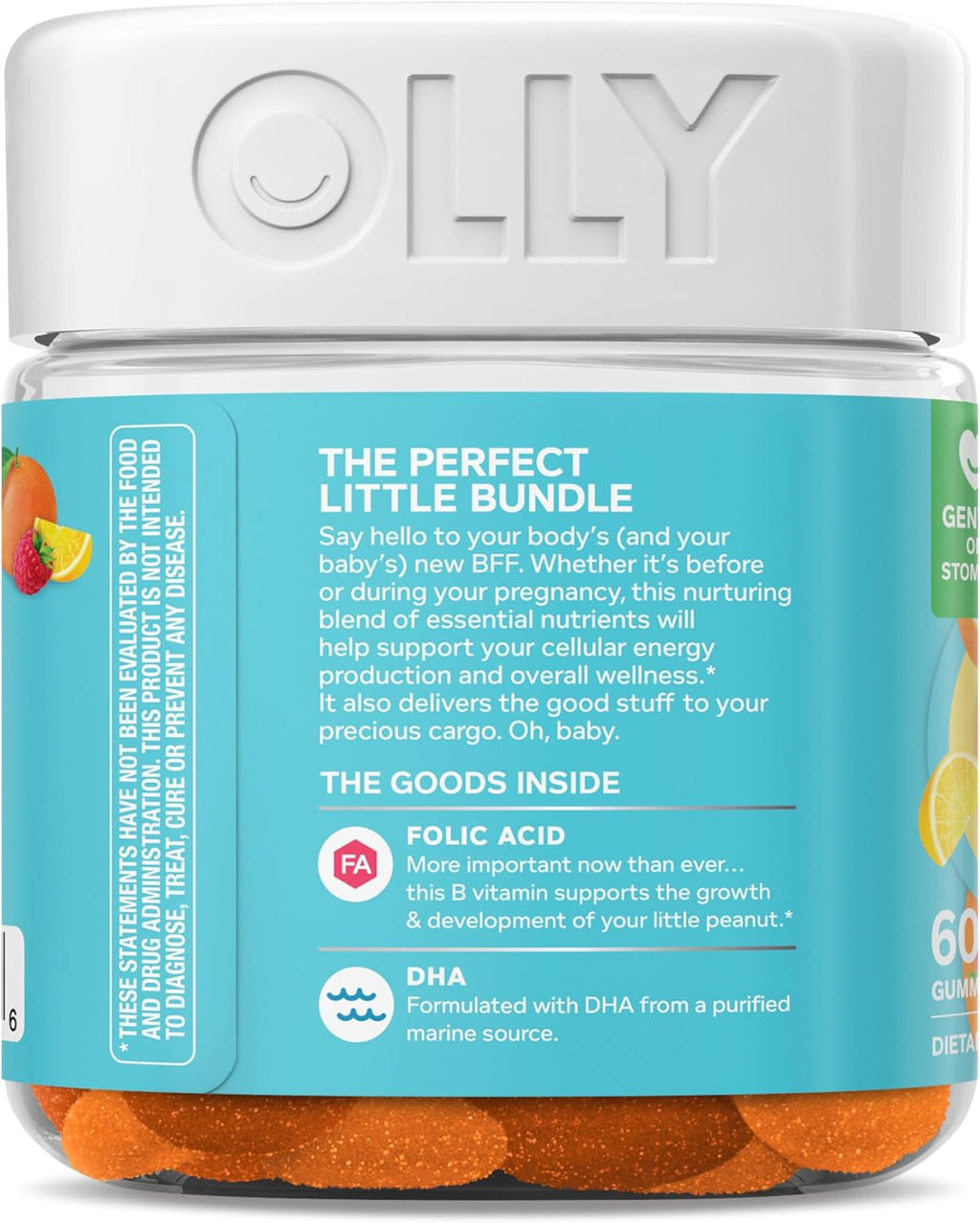 OLLY Prenatal Multivitamin Gummies - Daily Blend for Mommy & Baby with Folic Acid, Omega 3 DHA, Sweet Citrus Flavor | 60 Count