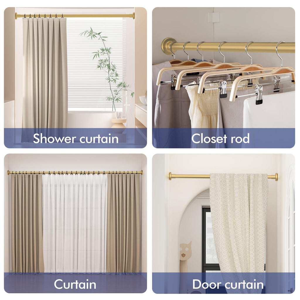Shower Curtain Rod Adjustable 32"-68", Tension Gold Shower Curtain Rod No Drilling Stainless Steel Rust Proof for RV Bathroom Shower Stall Apartment