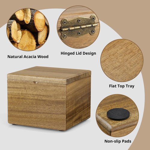 CMLKLZD Disposable Face Towel Holder, Acacia Wood Box Compatible with Clean Towels XL(NOT Included), Wooden Container for Cleansing Facial Dry Wipes, Face Towelettes Bathroom Counter Storage