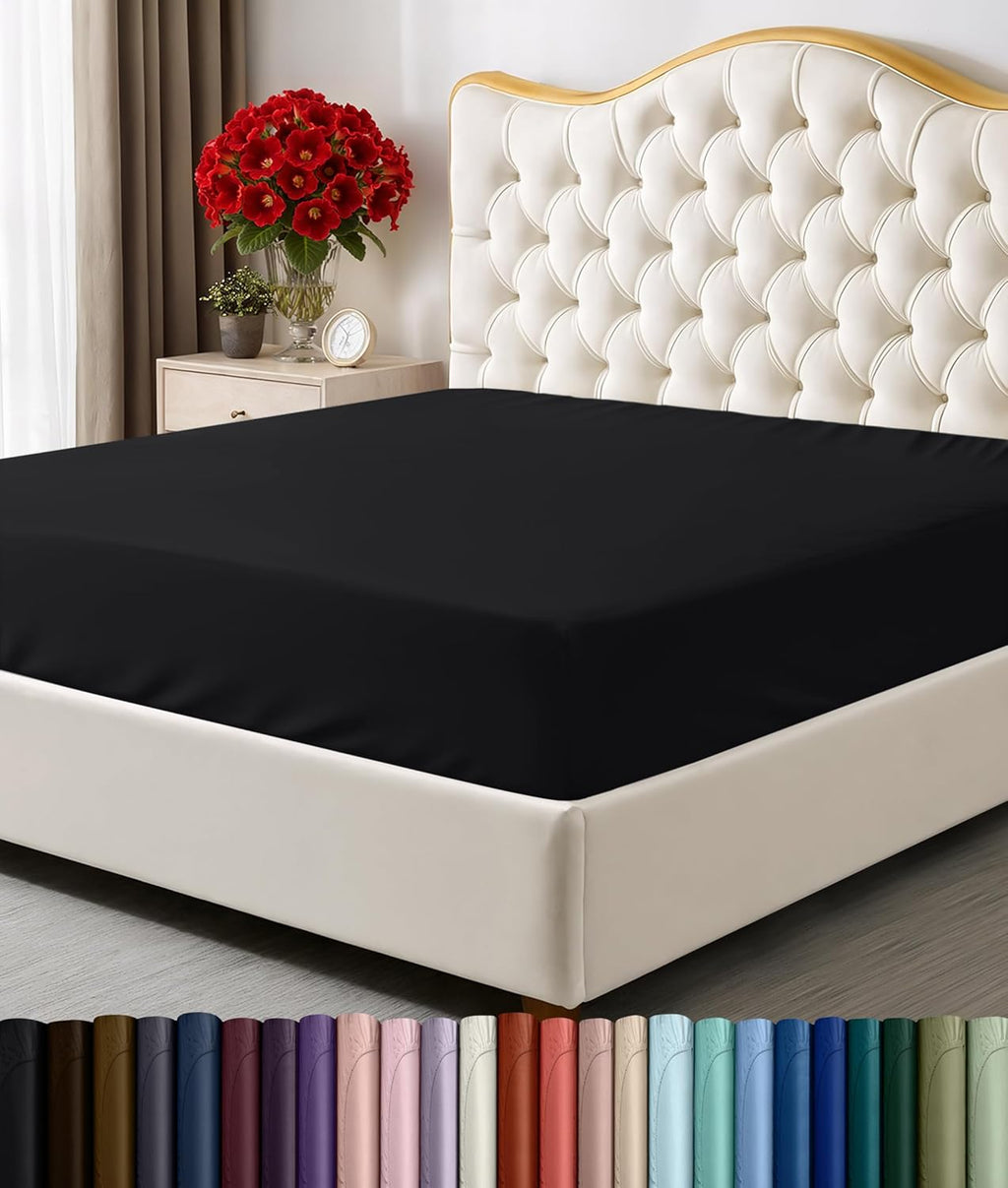 Utopia Bedding Queen Fitted Sheet - Deep Pocket Soft Microfiber - Fade Resistant & Easy Care (Black)