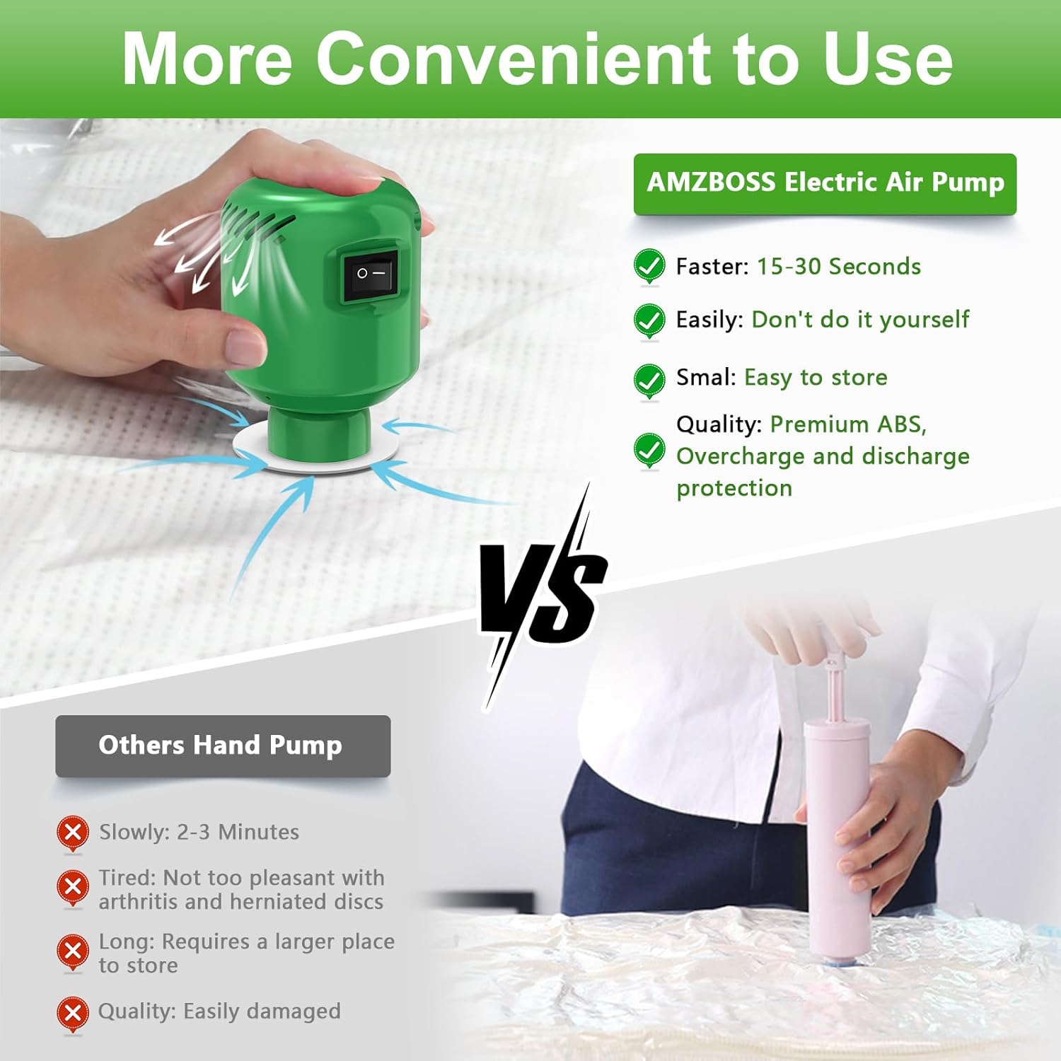 Skiennix Electric Vacuum Pump - Portable Storage Solution for Clothing & Bedding | Green (No Bags)