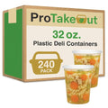ProTakeOut 32oz [240 set] Heavy Duty Plastic Deli Container | BPA-Free Food Storage with Airtight Leak‑Proof Lids | Microwave, Freezer & Dishwasher Safe – Stackable, Bulk Reusable Soup & Meal Prep Tub