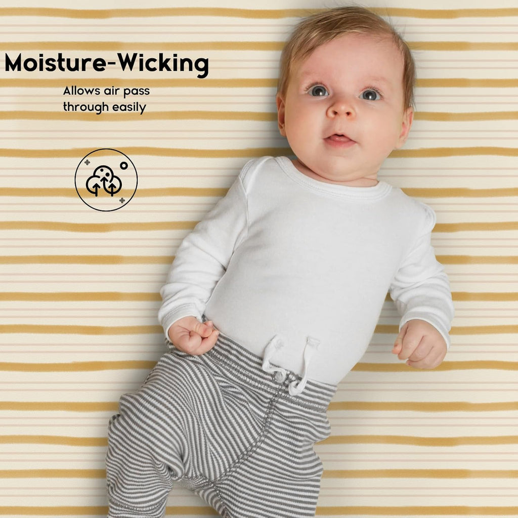 Yoofoss Fitted Pack and Play Sheets - Soft, Breathable Mini Crib Sheets 2-Pack (Brown & Stripe)