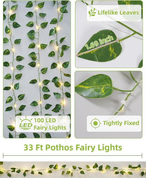 KASZOO 33ft 100 LED Fairy Lights - Battery/USB Operated Pothos String Lights with Remote for Bedroom & Garden Decor