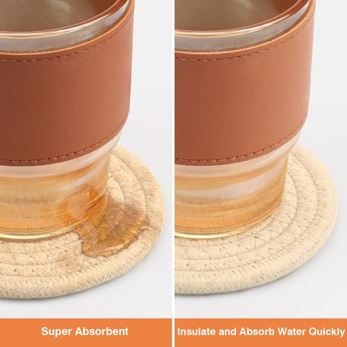 4.8 Inch Woven Drink Coasters Set of 4, Thick Absorbent Coasters, Boho Cotton Neutral Fabric Coaster for Desk Table Office Decor Posavasos for Coffee Cups with Gift Box (Multicolored, 4Pack)