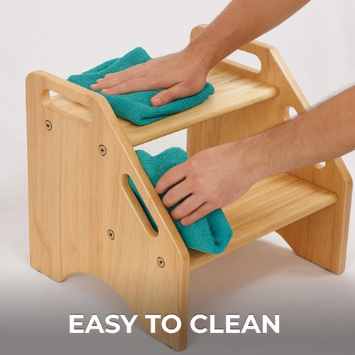 NABYTOK Wooden Step Stool for Toddlers and Adults, 300 lbs Capacity, Two Tier Bathroom Stool with Handles, Lightweight Non-Slip Pads, for Toilet, Sink or Kitchen Use