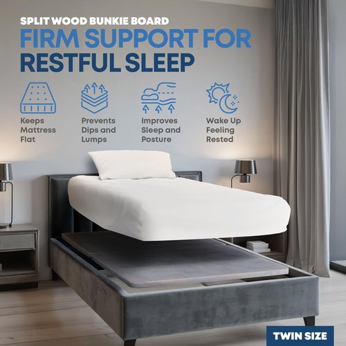 Greaton, Premium 38mm Split Wood Bunkie Board Twin Size Bed - 2-Piece Under Mattress Support Board, Fully Assembled, Fabric Ventilation Cover - Replaces Wooden Slats or Box Spring for Bed Frames
