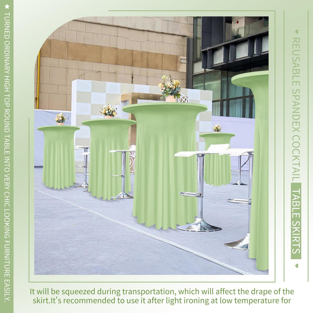 Pesonlook 6 Packs Round Cocktail Table Skirt 32"x 43", Sage Green Cocktail Table Cloth with Skirt, Spandex Stretch Table Cover Fitted High Top Table for Party Banquet