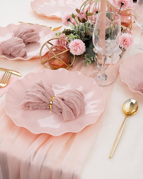 LIYH 20 Pcs 10 Inch Pink Scalloped Plastic Plates Reusable - Unbreakable Plastic Wavy Plates for Weddings Party Outdoor Picnics Dishwasher Safe BPA Free 10" Dinner Plate Easter