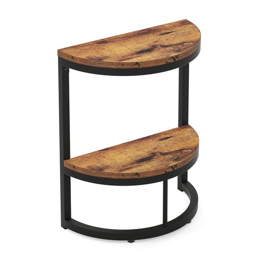 Tribesigns End Table Semi Circle, Small Half Round Side Table with Storage Shelf, Wood Accent Table Slim C Table for Sofa Couch, Living Room, Bedroom, Easy Assembly (Rustic Brown & Black, 2-Tier)