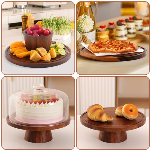 ChilkukUie Acacia Wood Cake Stand with Glass Lid – 12" Magnetic Base, Detachable Serving Tray for Cake, Cheese, Charcuterie, Snacks & Desserts – Wooden Cake Holder for Parties & Kitchen Display
