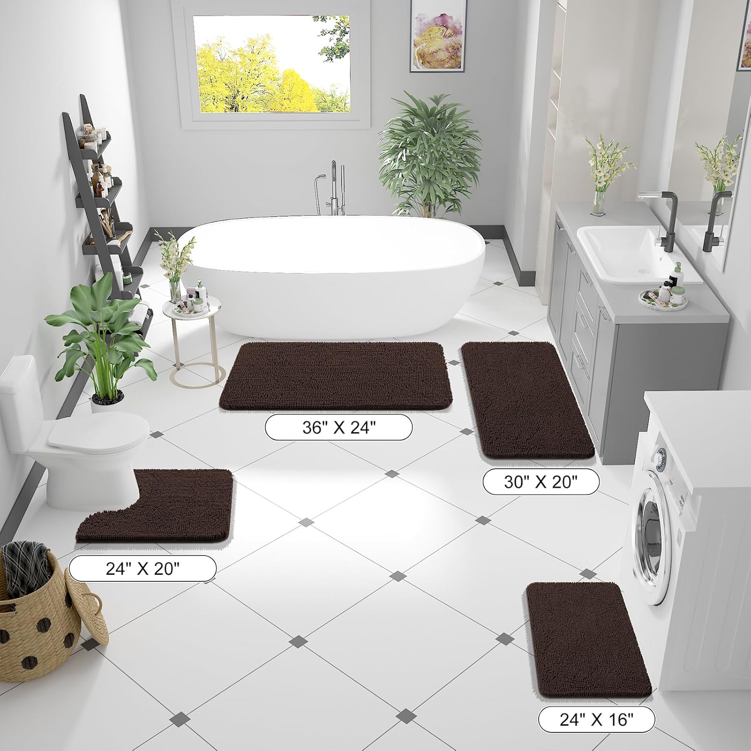 OLANLY Bathroom Runner Rugs - Extra Soft Chenille Bath Mats | Quick Dry, Machine Washable, 44x24, Brown